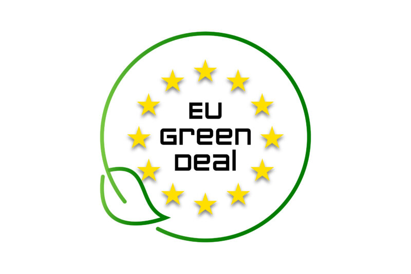 Logo del pacto verde europeo y la reducción de emisiones de metano